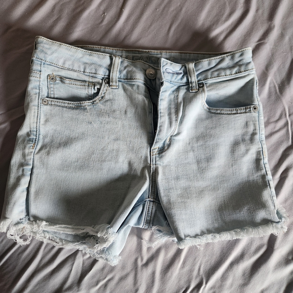 American Eagle Sky Blue Distressed Denim Shorts size 8
